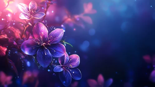 Luminous Flowers Bloom in Purple and Pink Light.