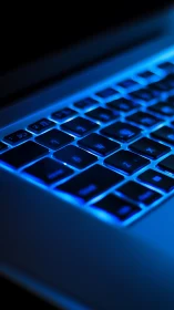 Cool blue laptop keyboard glows softly in the dark night