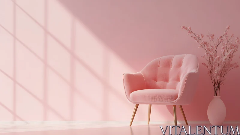Blush velvet lounge chair basking in dreamy pastel sunlight.