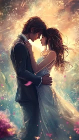 Luminescent Romantic Embrace: Digital Portrait with Ethereal Light.