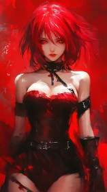 Fiery red warrior stands poised in vivid painterly light