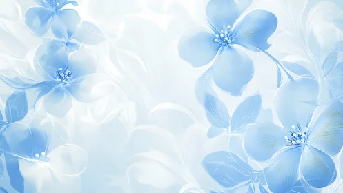 Serene Blue Flowers Dancing in Soft, Luminous Light