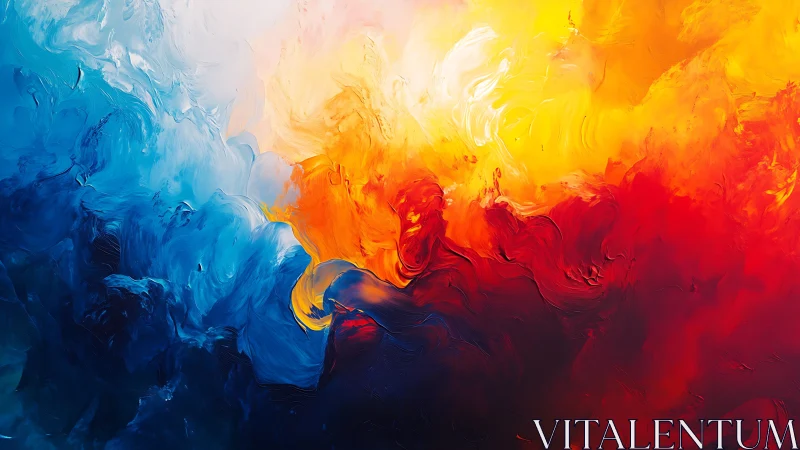 Abstract digital painting shows blue and red clouds merging