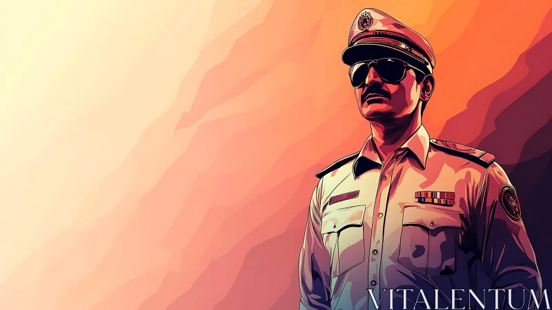 Police officer portrait in bold sunset gradient vector art