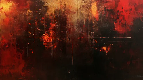 Abstract red and black digital painting with grid lines