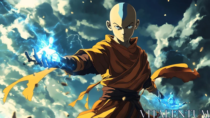 Young elemental monk channels crackling lightning power