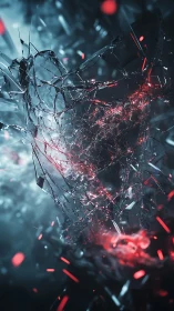 Shattered heart of glass glowing with gentle crimson light.