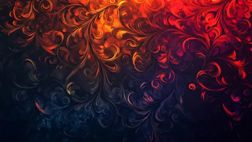 Ornate luminous fractal foliage in red orange gradient field