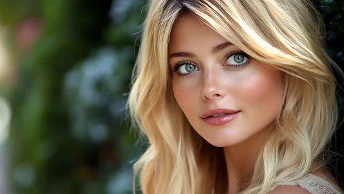 Soft sunlight gently frames a serene blonde portrait