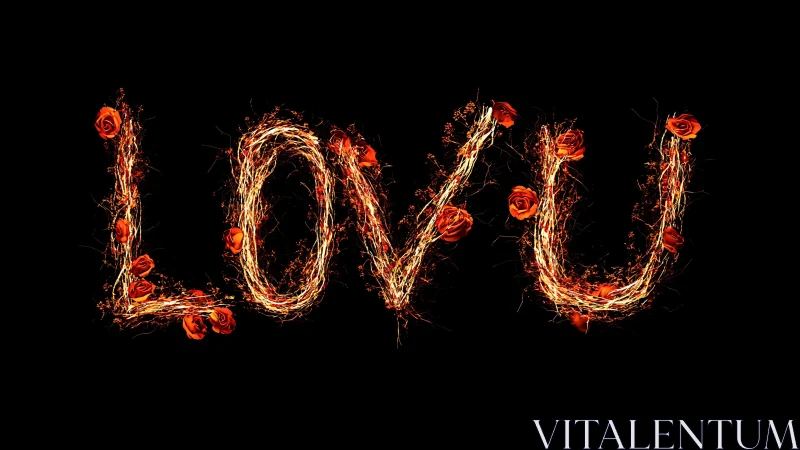 Love burns bright in fiery sparkle display against darkness