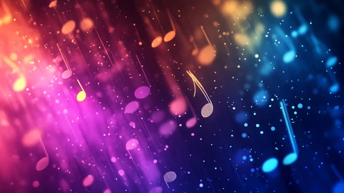 Vibrant neon music notes across glowing color spectrum.