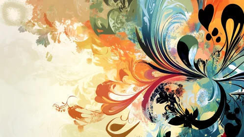 Abstract multicolor floral swirl with organic vector shapes.