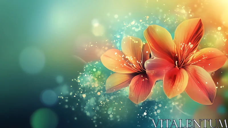 Composite Orange Flower with Particle Effects on Gradient Background
