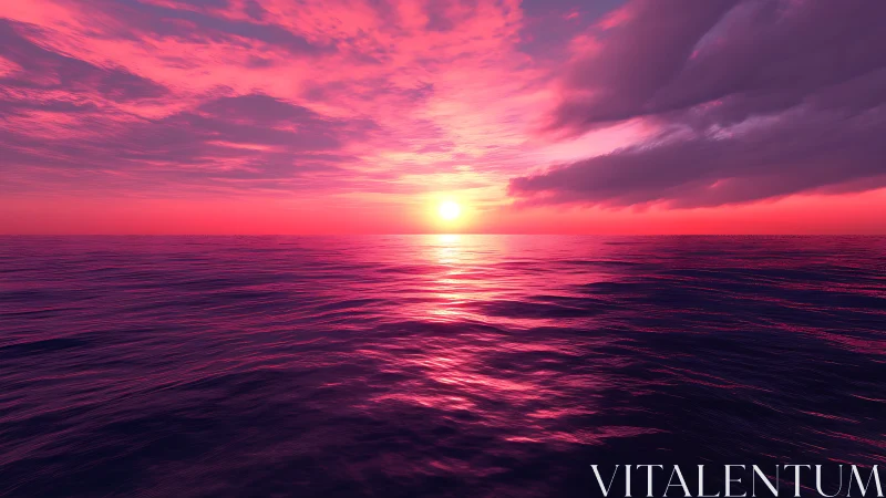 High-saturation magenta ocean horizon at radiant sunset glow