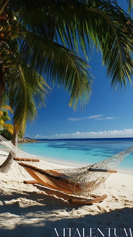 Tropical Beach Sanctuary: Hammock Suspended Under Palm Fronds