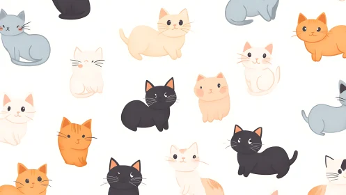 Colorful Feline Composition: Stylized Cats in Multiple Poses and Palette