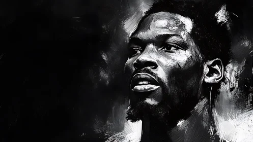 Monochrome digital portrait captures intense upward gaze