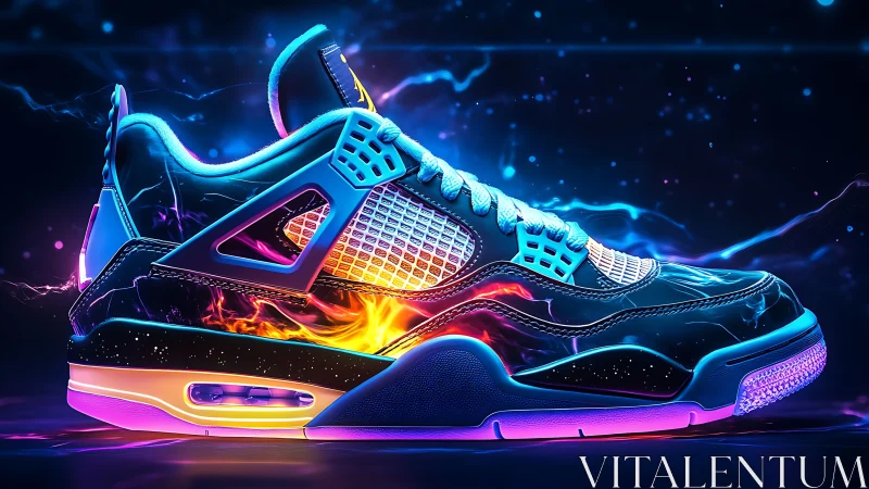 Neon gradient sneaker render with electric plasma lighting effects.