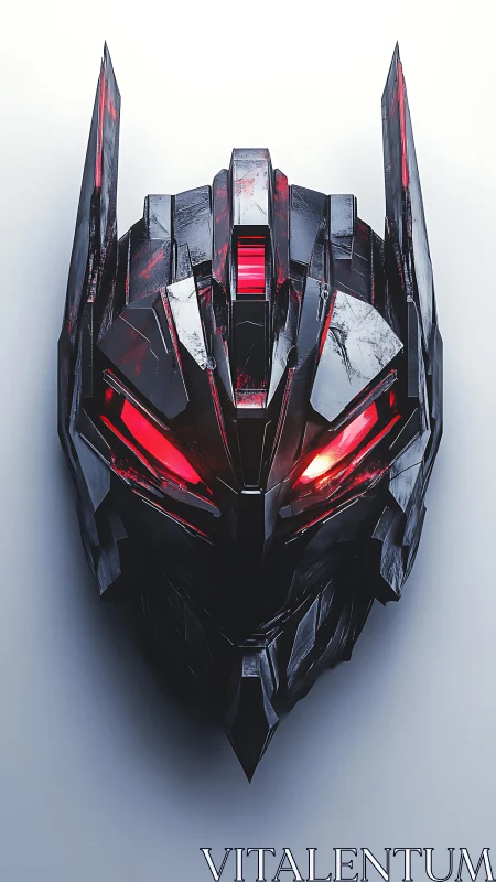 Crimson mech war-mask gleams with ruthless synthetic menace.