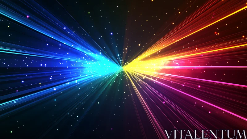 Brilliant cosmic light rays burst outward in vibrant color