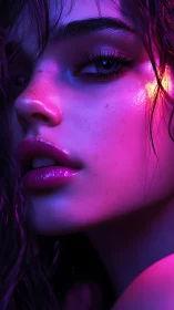 Neon-lit close-up portrait with iridescent cinematic glow.