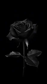 Monochrome black rose study in dramatic low key lighting.