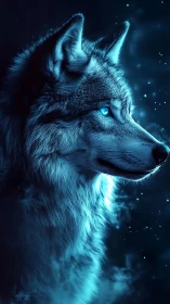 Bioluminescent wolf profile rendered in cyan nocturnal glow