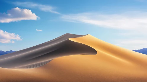 Crested sand dune under high key sky with sculpted light gradients