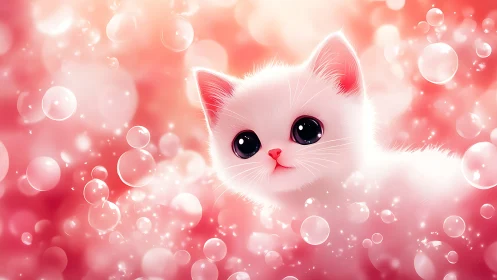 Enchanted White Kitten in a Pink Dream.