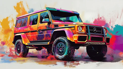 Vibrant off road SUV rendered in bold digital paint style.