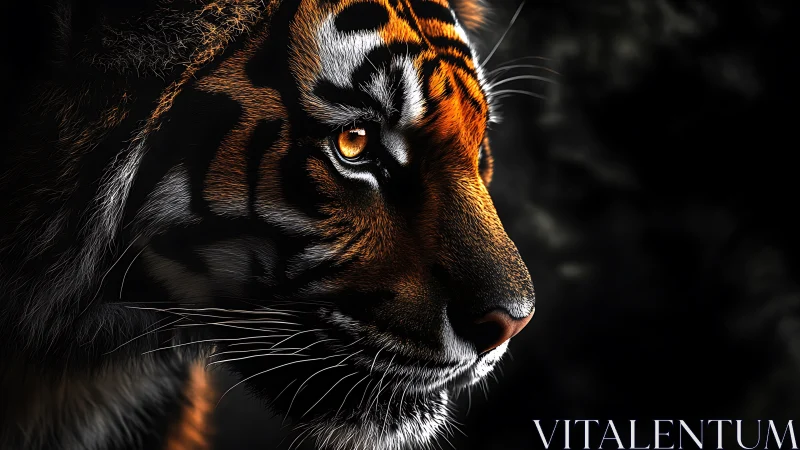 Profile view records detailed tiger head in side lighting