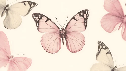 Soft pink butterflies float in a delicate minimalist pattern.