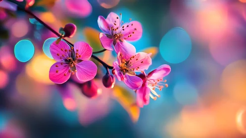 Vibrant Macro Botanical Composition with Chromatic Bokeh Overlay.