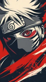Masked anime ninja portrait radiates intense scarlet energy