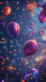 Luminescent Balloons Suspended in Vibrant Cosmic Celebration.
