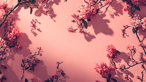 Blossom reverie: Floating pink petals cast dreamy shadows against rose-hued skies.