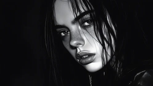 Shadow-kissed gaze carves silver light from the darkness