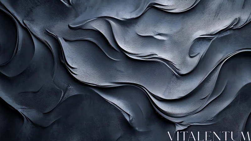 Abstract Metallic Waves in Dark Monochrome, 3D Texture Art.