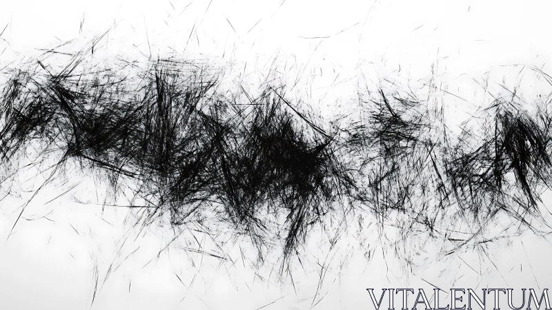 Abstract Black Ink Line Art on White Background, Chaotic Style.