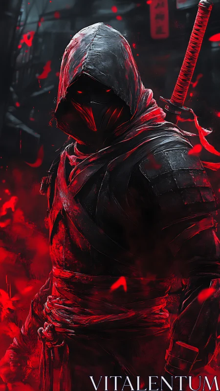 Crimson shadow stalks the alley, wrapped in ghosted steel