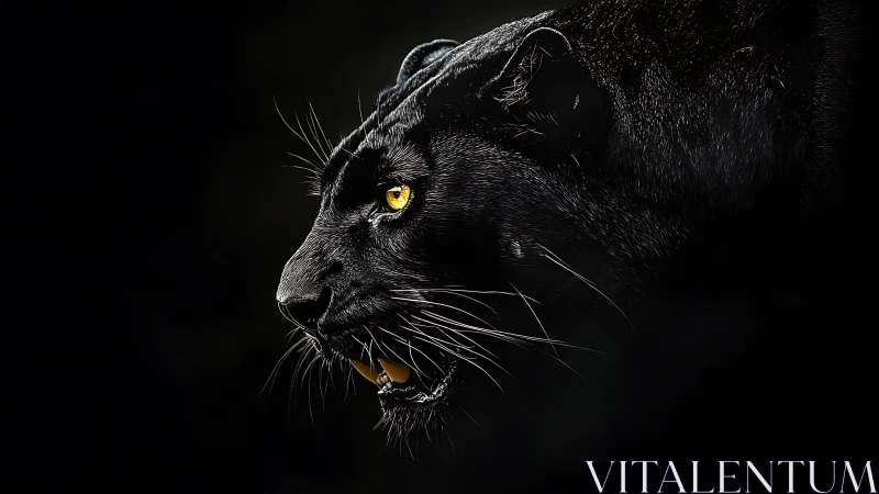 Black Panther Head in Profile Against Dark Background.
