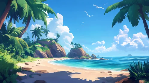 Tropical Beach Paradise with Palms and Turquoise Waters