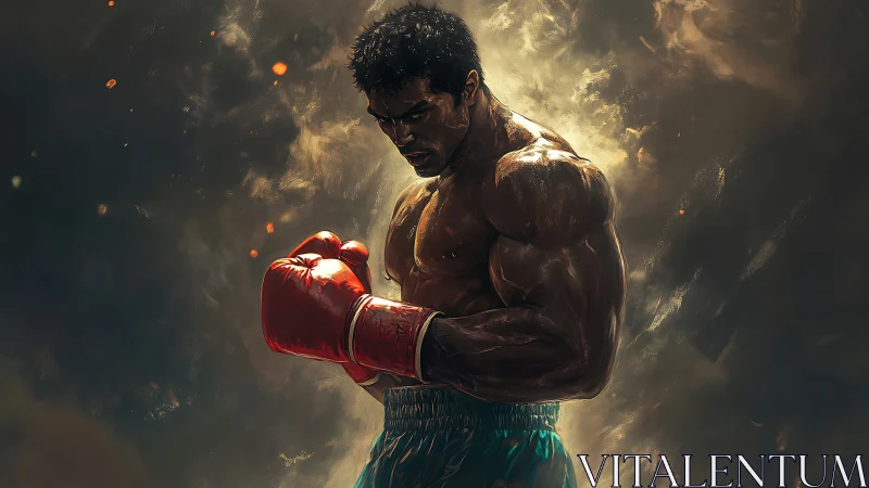 Boxer in Red Gloves - Dramatic Studio Portrait.