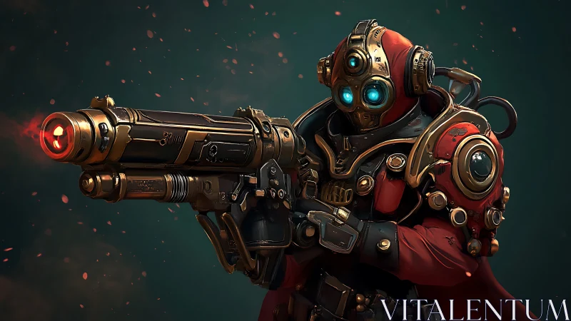 Deep-space gunslinger steadies a glowing arcane blaster