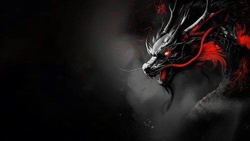 Digital profile of black dragon with red glowing accents.