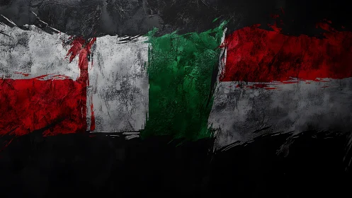 Bold textured flags splash rich color across a dark canvas