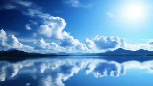 Clouds rehearse their reflections on a mirror-still lake