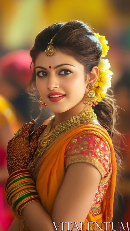 Bridal portrait in saturated bokeh with ornate textile detailing.
