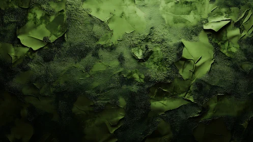 Textured green relief surface with stratified flaking layers.