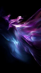 Abstract light trails form layered violet and cyan ribbons